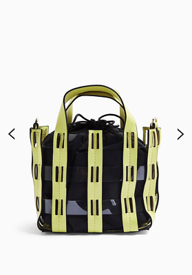 TopShop Black Lime Patent Croc Weave Work Cross Body Tote Grab Party Bag  £25 UK