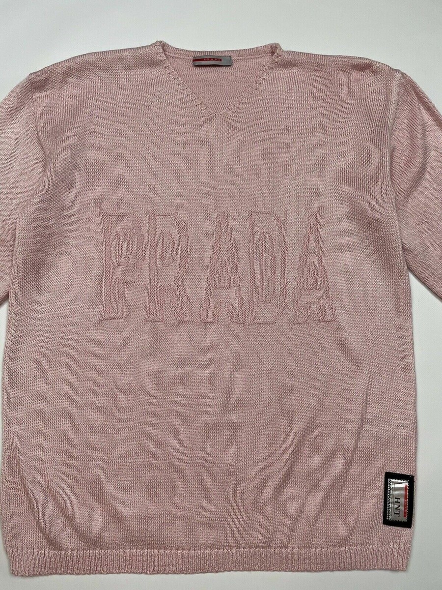 トップス prada archive vneck Knit Prada HNT Cotton Polyester Knit V-Neck Sweater Pullover Pink