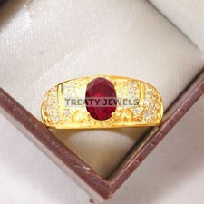 Ruby Oval Cut With 14K Solid Yellow Gold Ring For Men's B554