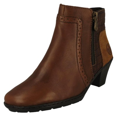LADIES RIEKER LEATHER LIGHTWEIGHT ZIP MID HEEL TROUSER SHOES ANKLE BOOTS 57186
