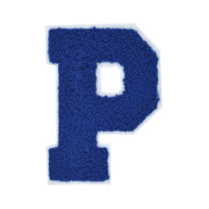 Royal Blue On White Chenille Letter Patch – 2.5" Iron-On Varsity Style 'B'