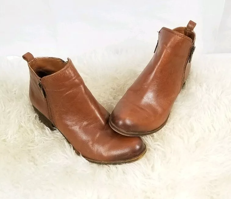 Women s Lucky Brand Size 8.5 LK Basel Ankle Booties Cognac Brown Gold Zipper