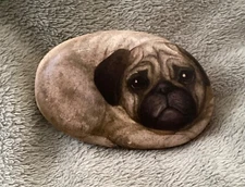 Pugg Dog On Stone Rock Paperweight Pug 3.5”