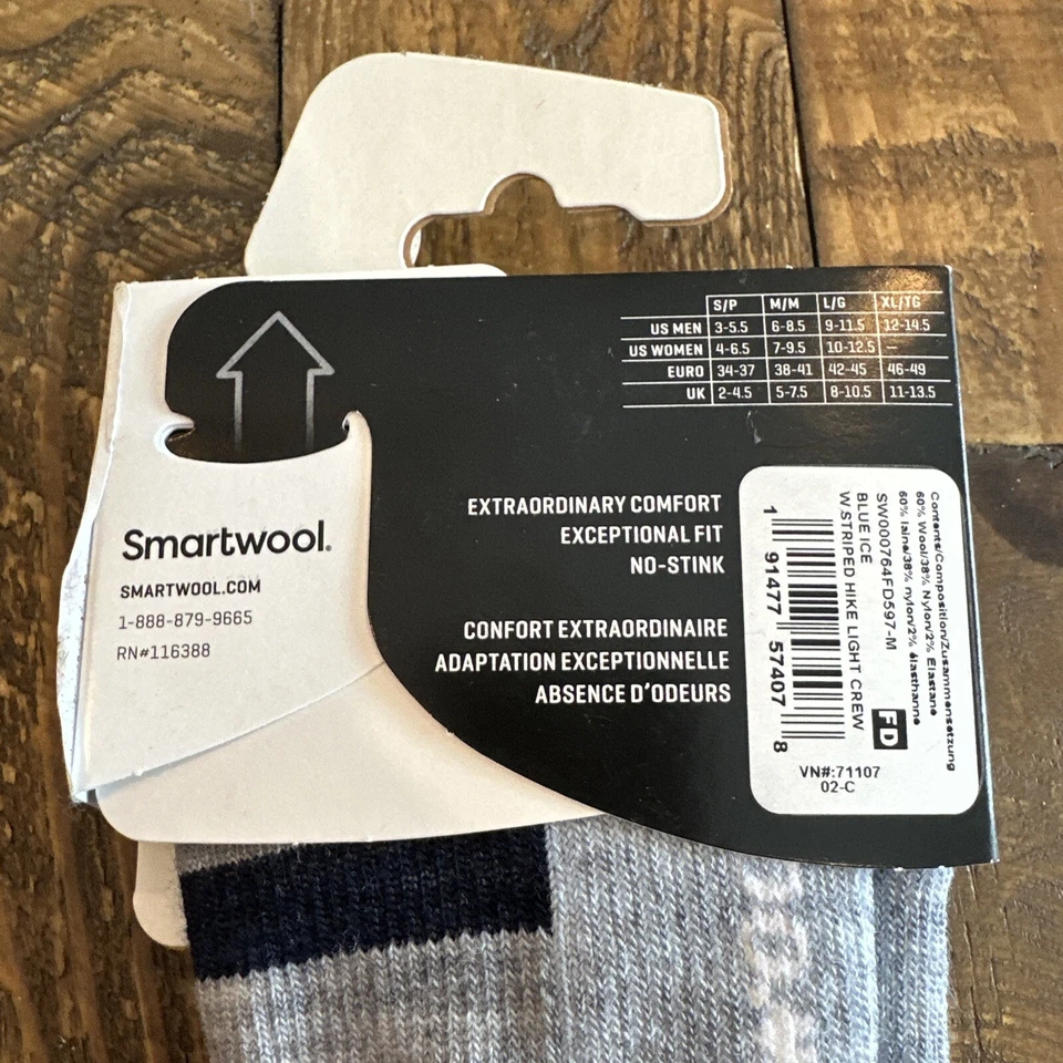 SmartWool Azul Hielo Rayas Luz Cojín Unisex Crew Calcetines Para Mujer Medianos Nuevos con Etiquetas Foto 3 de 3