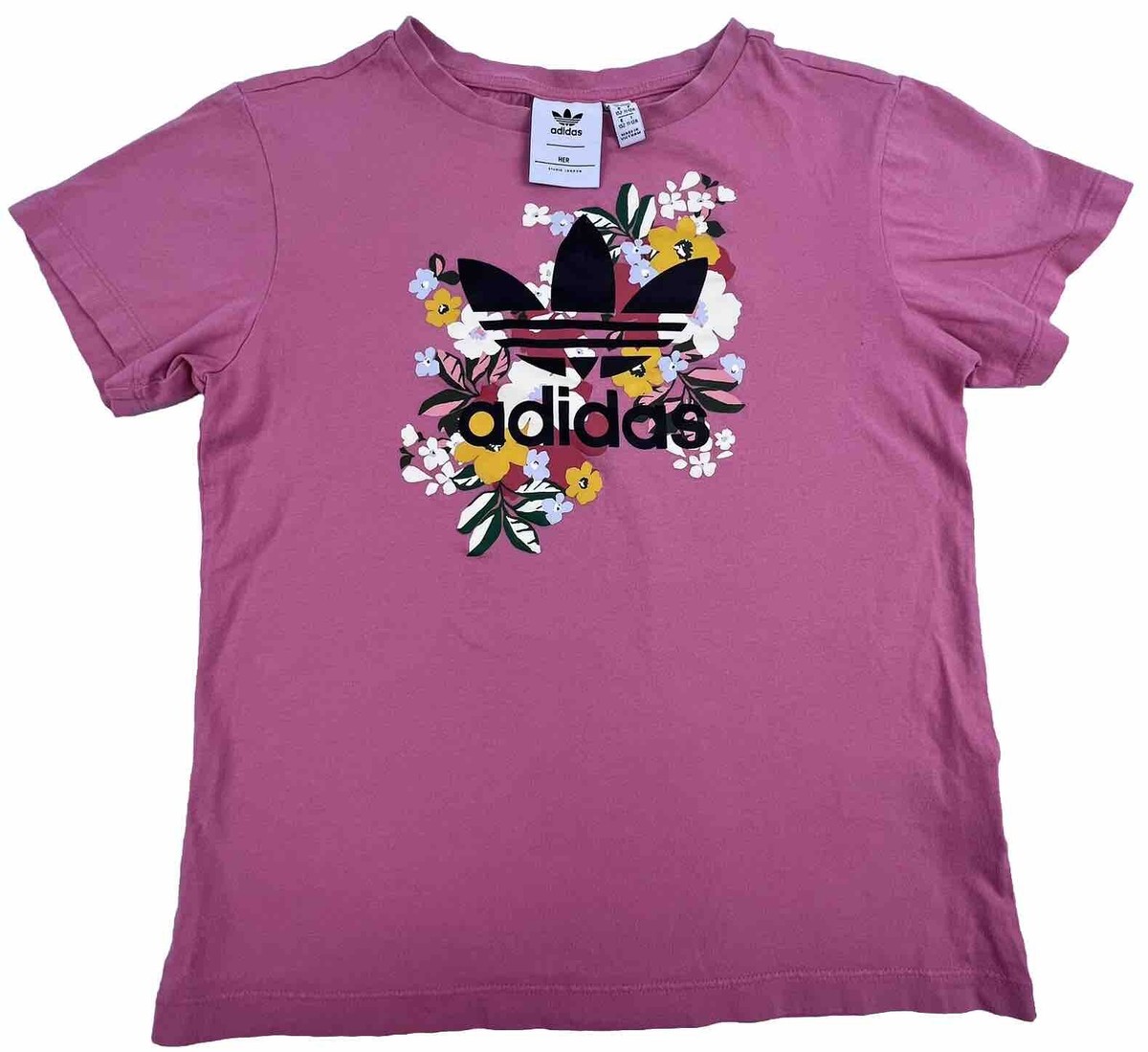 Tシャツ・カットソー FLORAL LOGO T-SHIRT Adidas Girls Youth Pink Floral Logo T- Shirt Short Sleeve