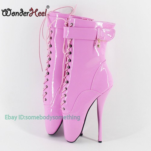 7" Stiletto Heel Fetish Patent Leather Clubwear Women Training Ankle Ballet Boot - Picture 21 of 27
