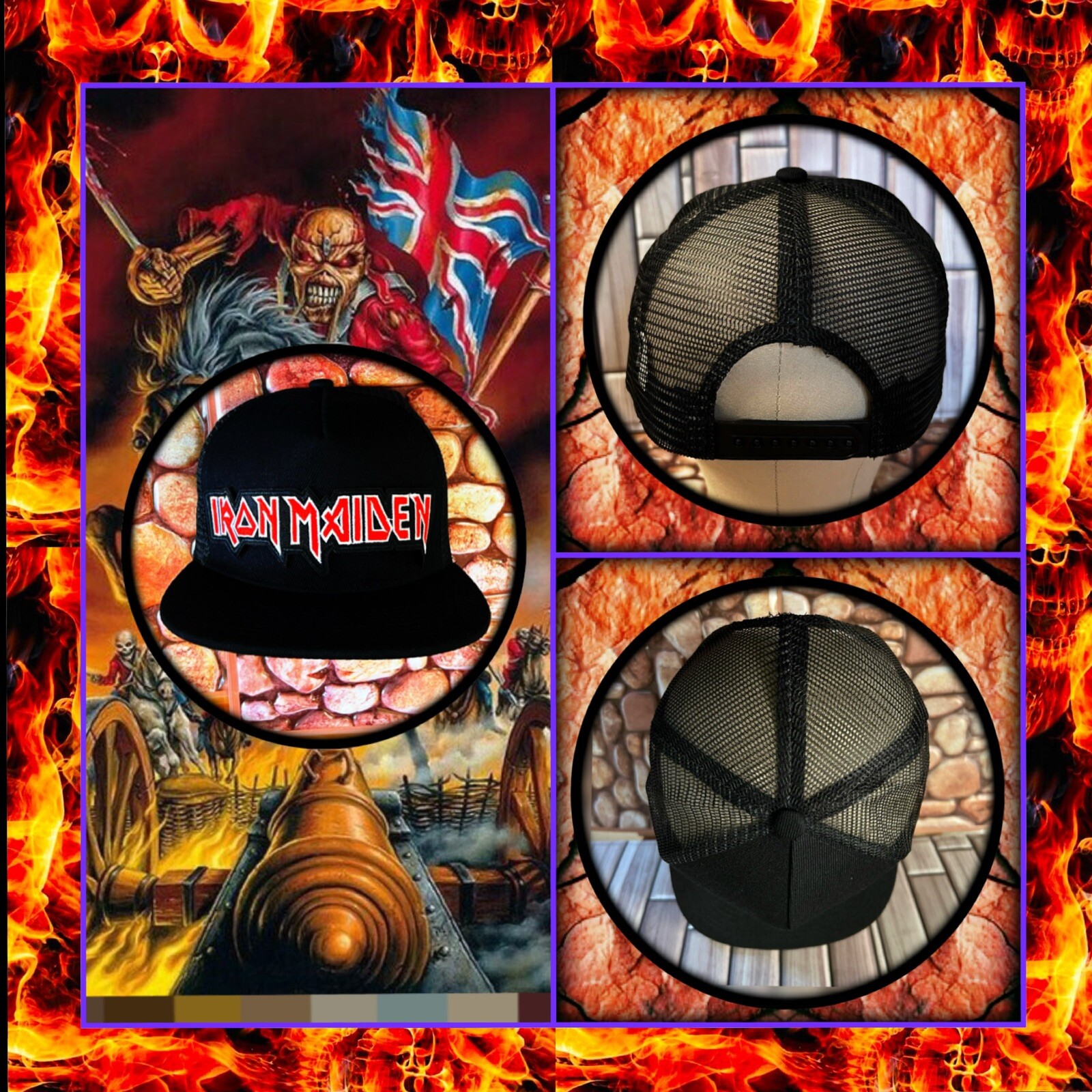 Iron Maiden The Trooper Embroidered Black Snapback Trucker Hat