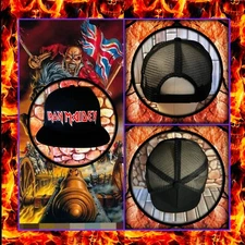 IRON MAIDEN 🇬🇧THE TROOPER 🇬🇧PATCHED FLAT BRIM TRUCKER HAT BLACK SNAPBACK