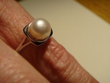 New Sterling Silver, 925, Cultured Oval Pearl Ring, 7.5mm