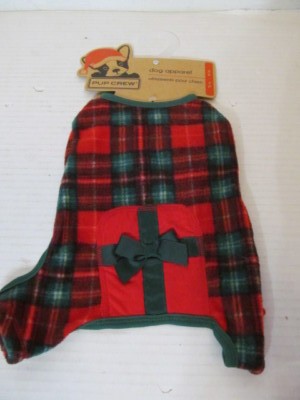 Pup Crew Holiday Dog Apparel, Red/Green with Bow, Sizes XS or S