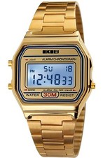 PASOY Mannen Digitale Multifunctionele Horloges Rvs Vierkante Case Dual Time Alarm Stopwatch Countdown Backlight Waterdicht Horloge, Zilver, M, Digitaal