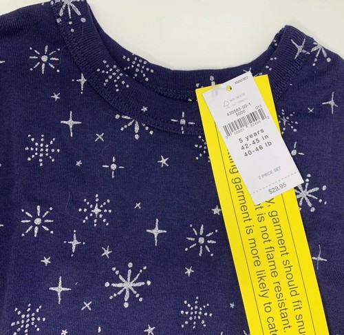 NWT Baby Gap Girls 5T 5 Years Blue Organic Pajama with Silver Glitter Snowflakes - Picture 2 of 11