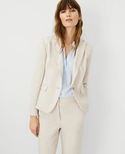 NEW ANN TAYLOR 169 SOFT BEIGE COTTON SHORTER ONE BUTTON BLAZER SZ 4