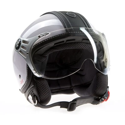 Jethelm Rollerhelm Policehelm Motorradhelm CMX "Pepper" weiß mit schwarzem Leder - Bild 1 von 4