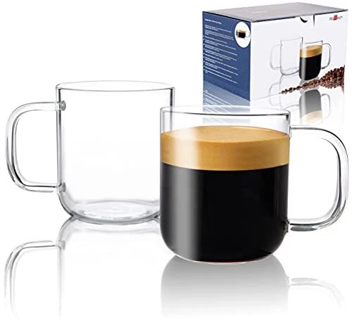 Set 2, 16 oz Large Double Wall Glass Mug Tea Coffee Cappuccino