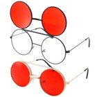 Steampunk Red Lens Dwayne Wayne Glasses Round Flip Up Sunglasses Black Frame 90s