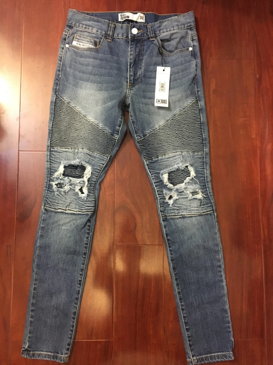 NEW NENA PASADENA COMBINATION SLIM BIKER BLUE JEANS SKINNY FIT