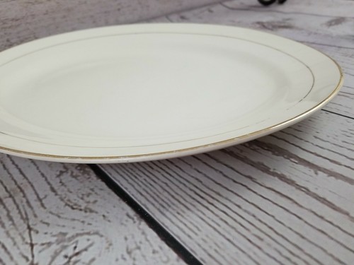 Homer Laughlin piatto da portata ovale bianco con righe oro guscio d'uovo D47N8 vintage - Foto 10 di 12