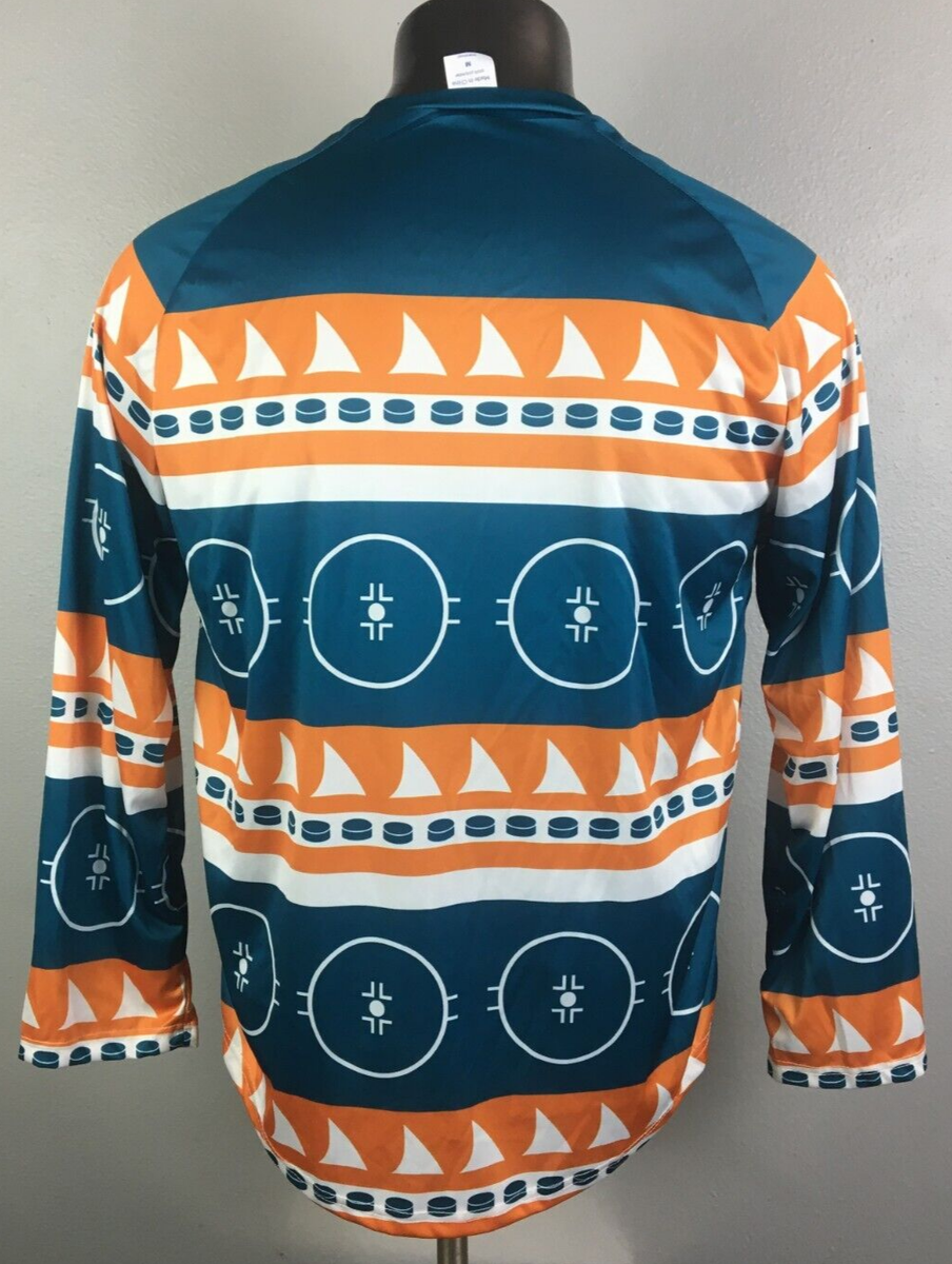 San Jose Sharks Promo Jersey Orange Blue Size M Ugly Christmas