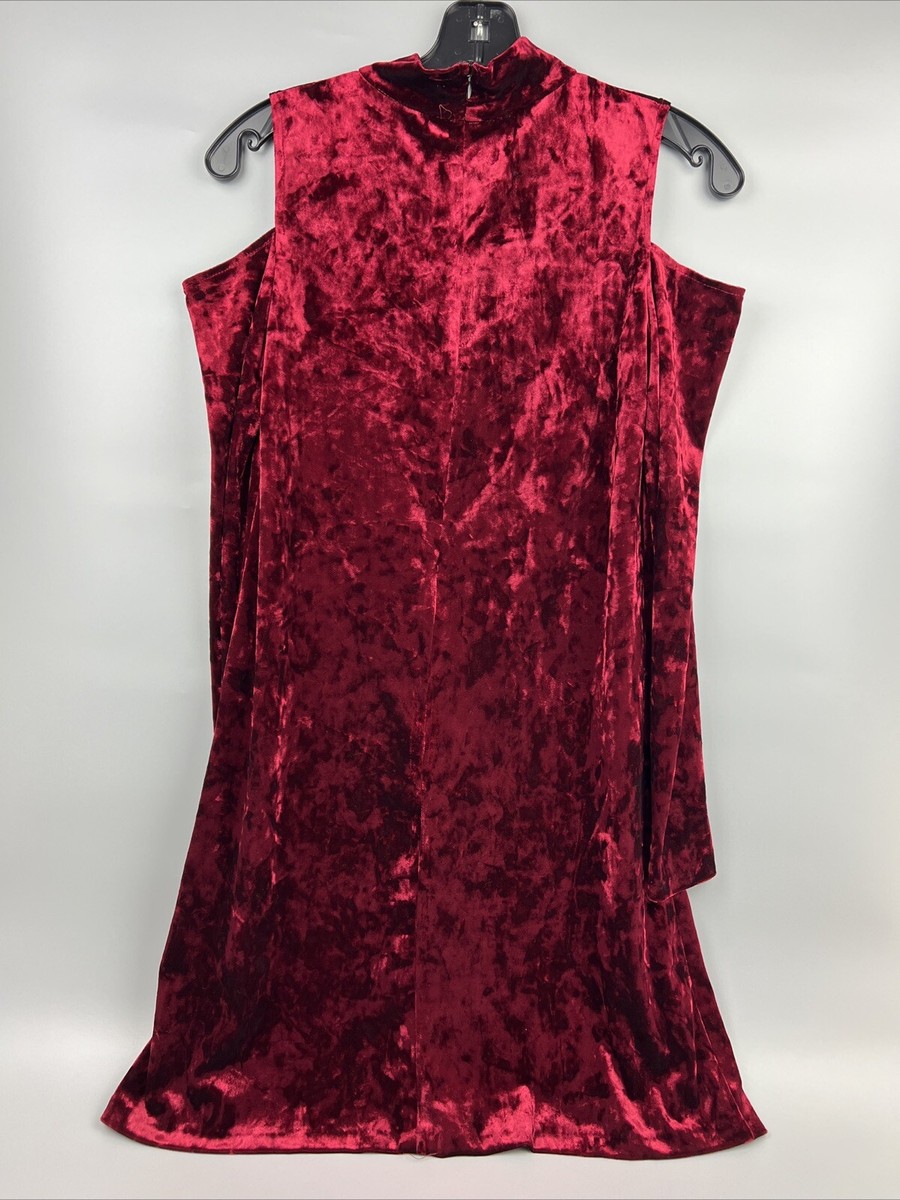 Design Lab Lord Taylor Maroon Velvet Turtle Neck Dress Open