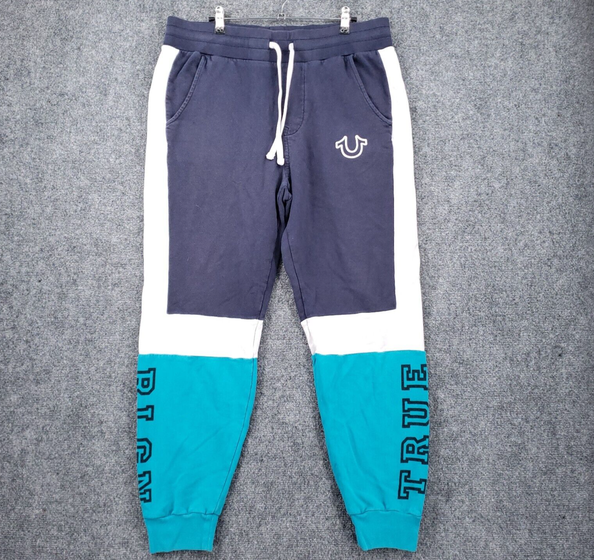 True Religion Panel Jogger Mens L Large Blue Sweatpants Spell Out Athletic  Taper | eBay