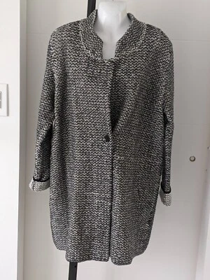 Eileen Fisher $498 black & white cotton nylon blend long sleeve coat Medium /Lar