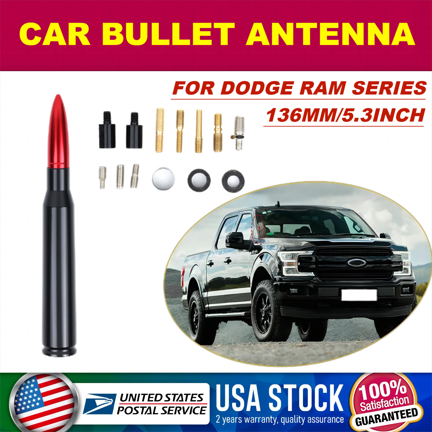 Black-Red Bullet Antenna Fits Car Dodge RAM 1500 2500 3500 4500 Pickup Truck
