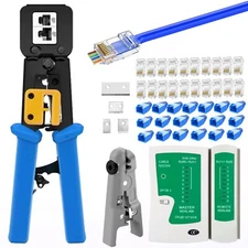 RJ45 Crimp Tool Kit Pass Through, Cat5 Cat5e Cat6 RJ45 Ethernet Crimping Tool wi
