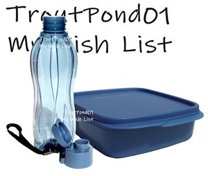TUPPERWARE Lunch It Divided Box Dragonfly Blue Snack Set Eco Bottle w/ Strap New