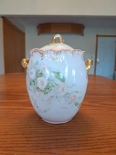 O.P. Co. Syracuse Porcelain China Cover Ginger Jar Pink Fluted Floral Design USA