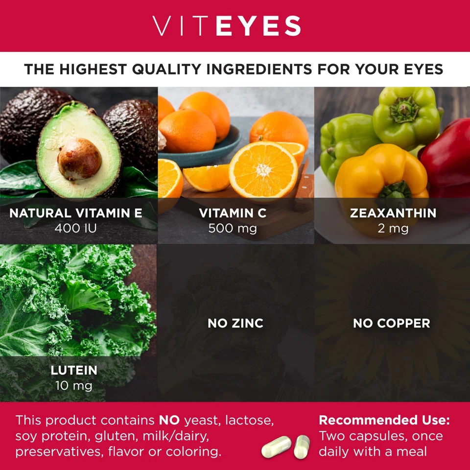 Viteyes AREDS 2 Cápsulas Naturales Sin Zinc Soporte Macular Sin Alérgenos con... Foto 3 de 4