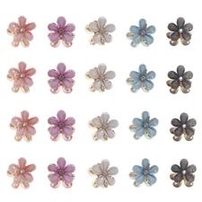 Small Crystal Hair Claw Clips for Women Girl, Multicolor Mini Pearl Flower Claw 