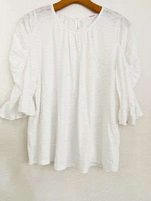 Goldie Shirt Womens S White Ruffle Bell Sleeve Crew Neck Jersey Tee Top