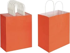 50 Pack 8X4.75X10 Inch Medium Orange Kraft Paper Bags with Handles Bulk for Birt