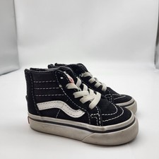 VANS Old Skool Toddler Size 4 High Top Zip-Up Shoes Black White leather toddler