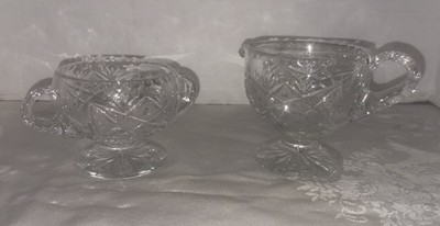 Vintage Brilliant Cut Crystal/Glass Pedestal Creamer & Sugar Set EUC