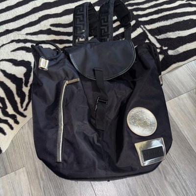 Versace Parfums Black & Gold Accents Back Pack - Drawstring And Buckle Closure