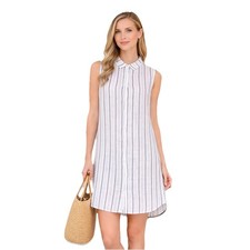CP Shades Mara Linen Dress Size S Blue White Stripe Sleeveless Shirt Dress