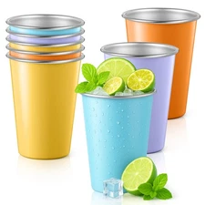 8 Pack Stainless Steel Cups 16 oz Pint Tumbler Colorful Stackable Pint Cups M...