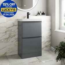 Bathroom Cloakroom Vanity Unit Wash Basin Cabinet Drawers Storage Grey 500mm