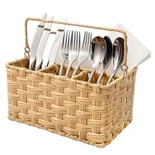 Wicker Utensil Caddy, Utensils Holder Buffet Caddy, Spoon Cutlery Nature
