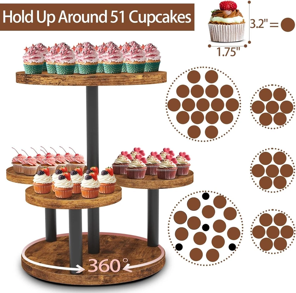 Soporte para Cupcakes, Soporte Giratorio para Cupcakes para 50 Cupcakes, Soporte para Pasteles de Madera Cupcakes Foto 3 de 4