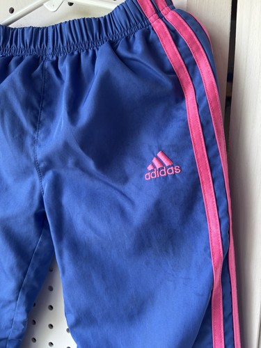 Kids Girls Adidas Mesh Lined Wind Pants Track Athletic Blue Pink Size 6 - Picture 2 of 9