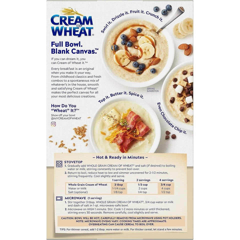 Crema de trigo cereal caliente integral 2,5 min cocina 18 oz paquete de 12 kosher Foto 3 de 4