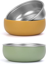 Baby Bowls 2 Pack, Stainless Steel Bowls for Kids with Detachable Thick Colored