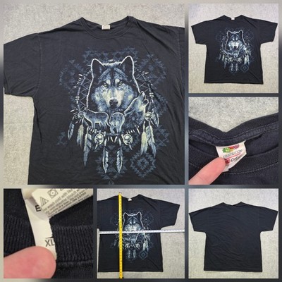 Wolf Pack Dreamcatcher Shirt Mens XL Black Wolves Graphic Tee Fruit Of The Loom