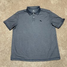 Tommy Bahama Polo Shirt Mens Medium Blue Solid Marlin Logo Golf Short Sleeve