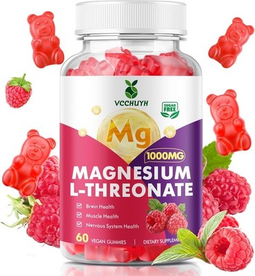 Magnesium Threonate Gummies for Kids & Adults 1000mg - Raspberry Flavor - 60ct.