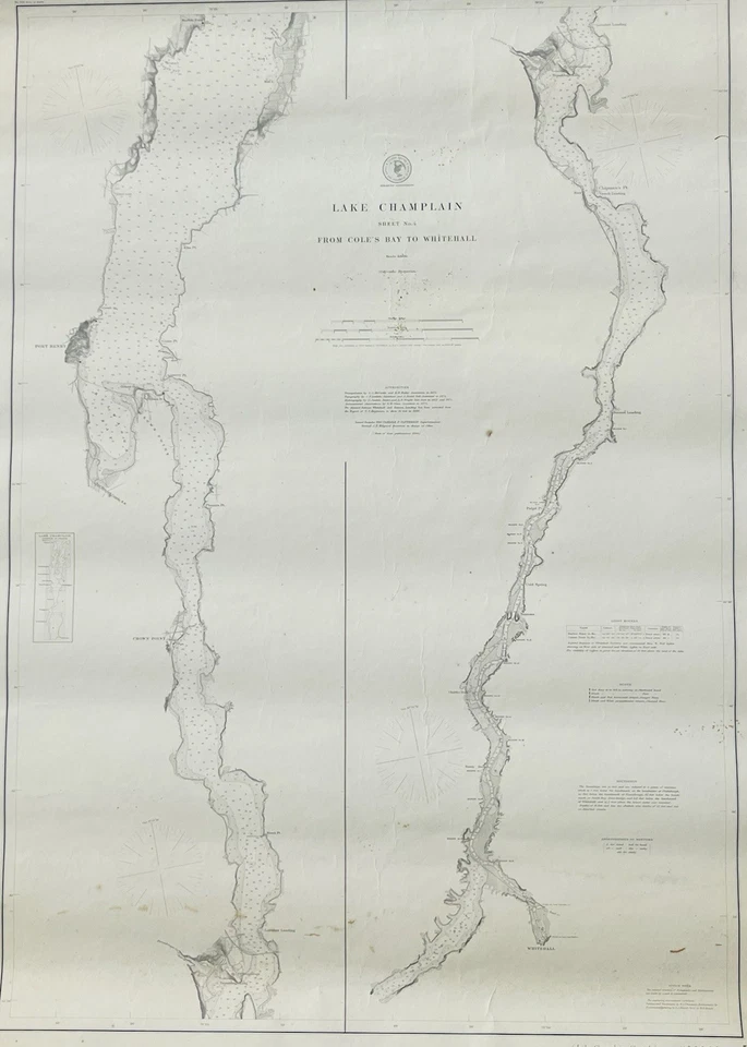Antigo por volta de 1900 U.S.C. & G.S. Mapa topográfico do Lago Champlain. No.4 - Imagem 3 de 4