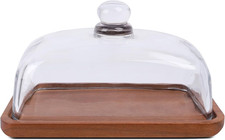 Glass Butter Dish with Lid, Clear Domed Cheese Dish with Handle, Rectangle Bu...
